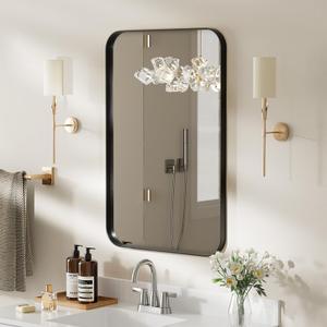 ROOMTEC Black Bathroom Mirrors for Wall, 24X36 Inch Rounded Rectangle Mirror, Matte Black Bathroom Vanity Mirror, Metal Framed Wall-Mounted MirrorHorizontally or Vertically