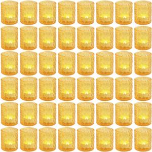 Maxdot 48 Pack Gold Glass Votive Candle Holders 2.1 x 2.6 Inch Easter Tea Light Candleholder Bulk Xmas Glass Tealight Candlestick Holders for Table Centerpiece Fireplace Home Wedding Party Decor