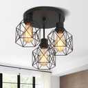 3 Lights Industrial Ceiling Light Fixtures,Iron Cage Ceiling Lamp Pendant Lighting,3-Light Close to Ceiling Light Fixtures, Modern Chandelier for Bedroom Entryway Kitchen Hallway