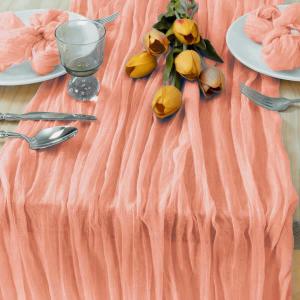 Mothers Day Table-Runner, Coral Peach 120 inch 10FT Cheese Cloth Runner for Wedding Party Baby Shower Birthday Home Decor Holiday Decorations