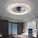 KINDLOV Modern Ceiling Fans with Lights, 19.7" Flush Mount Ceiling Fan with Dimmable Light and Remote,6-Speed Wind for Bedroom,Living Room,Low Profile Ceiling Fan with Light,White