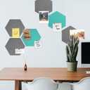 Navaris Hexagon Felt Board Tiles - Set of 6 Notice Memo Bulletin Boards with Push Pins Pack 5.9 x 7 inches (15 x 17.7 cm) - Grey, Turquoise