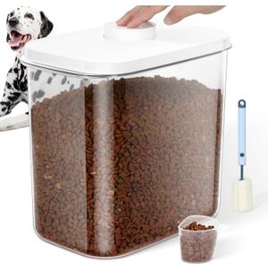 12 lbs Airtight Dog Cat Food Storage Container and Dog Treat Containers BPA-Free, PET Clear Stackable Pet Storage Bin, 1-Cup Scoop, 1-Sponge cleaning brush, Pop Top, With handle, Easy Mobility-large