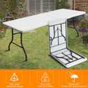 8ft Folding Table, Portable Heavy Duty Plastic Fold-in-Half Utility Table for Indoor/Outdoor Use, Dining, Camping, Picnic, Party, White