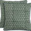 Ridhi Basil Green Block Print Cotton Canvas Throw Pillow Covers for Decorative Couch Pillows for Living Room, Chic Boho Cute Outdoor Valentine Pillows Covers Gifts 18x18 Inches