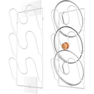 2 Pack Pot Lid Organizer Rack for Cabinet Door/Wall, 6-Tier Pot Lid Holders inside Cabinet Door, No Drilling Adhesive Wall/Door Mounted Rustproof Pots and Pans Lid Organizers for Kitchen Storage White
