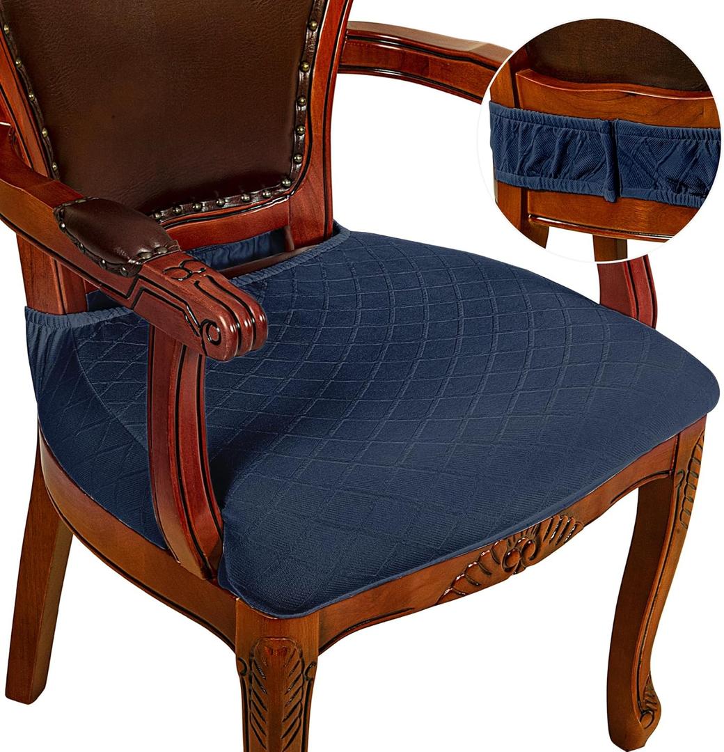 CZL Dining Room Chair Seat Covers Set of 2, Upgraded Zipper Black Chair Covers for Dining Room Stretch Jacquard Dining Chair Slipcover Removable Washable (Navy)