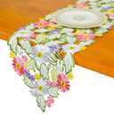Spring Daisy Table Runners Embroidered Flowery Applique Floral Cutwork Table Linen for Home Decoration (13 X 54 Inch)