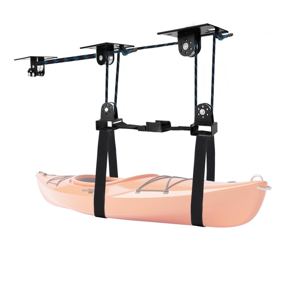 Hikeen Kayak Hoist for Garage Ceiling, Heavy Duty Kayak Pulley System, Hold Up to 150 lbs Capacity, Cargo Box Storage, Garage Organization Lift System Fit 10-14 Foot Ceilings