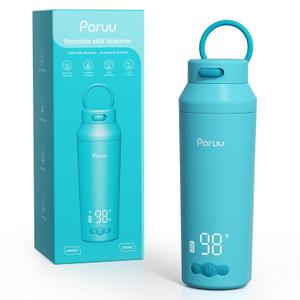 Paruu Portable Bottle Warmer for Travel, Easy-Clean Wide Mouth, Portable Milk Warmer with Fast Heating for Night Feeding, 7-Temp Control, Large 12oz Capacity, Ideal Gifts for New Parents, Blue