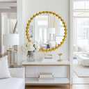 Round Gold Mirror 30'', Beaded Mirror for Wall Decor Large Circle Mirror for Bathroom, Dining Roon, Bed Room, Entryway