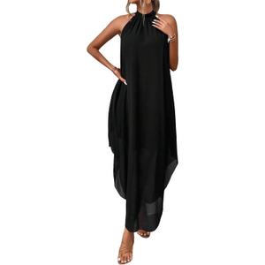 Verdusa Women's Wedding Guest Dress Halter Flowy Chiffon Asymmetrical Long Summer Prom Dress, Size Small
