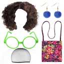 Keymall for Mirabel Cosplay Costume Accessories Set Including Curly Wig Green Glasses Pompom Earrings Bag for Girls Women (Black)