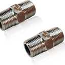 2PCS Hex Stainless Steel Nipple 3/8"NPT Male X 3/8" NPT Male Pipe Fitting 3/8 inch Stainless Steel Pipe Nipples Male Pipe Adapter Fittings Heavy Equal Nipples Connectors