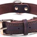 Genuine Leather Dog Collar, Heavy Duty Wide Dog Collar (L: 1.2" Wide for 17"-23" Neck, Dual Stitch - Brown)