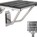 Folding Shower Seat and Bench Wall Mounted, Shower Chair Foldable, Shower Stool Collapsible for Inside Shower Bathroom Bathtub Small Space, 350lb Capacity (Plastic Wood Black)