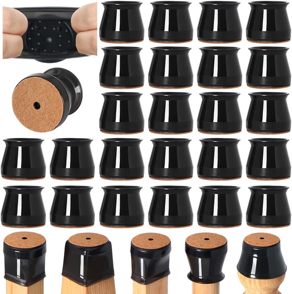 24 Pcs Chair Leg Floor Protectors for Hardwood Floors Silicone Covers to Protect Wood Tile Floors Felt Bottom Furniture Leg Caps Anti-Scratch Reduce Noise (Fit:1.3"-2")