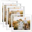 WIFTREY 8x10 Floating Picture Frames Set of 4, White Rustic Picture Frame 8 x 10 for Wall Hanging, Double Glass Photo Frame Float Display any Size up to 10x12