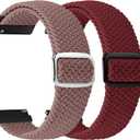 2 Pack Quick Release Braided Bands - 18mm 19mm 20mm 22mm 24mm Solo Loop Adjustable Soft Band for Women Men (Smoke Purple+Wine Red)