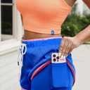 Fisoew Women Athletic Shorts 2 in 1 Running High Split Color Block Workout Yoga Mesh Shorts Pocket Drawstring (Blue, M)