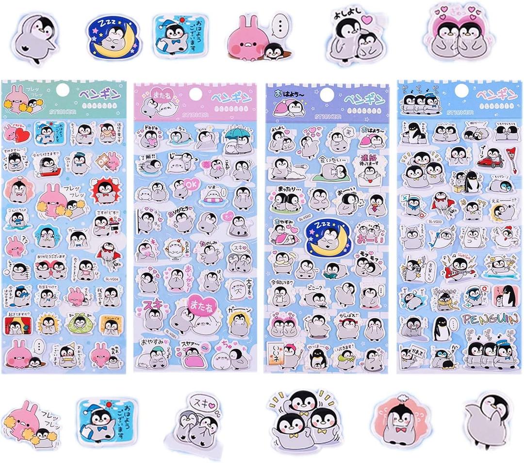 4 x 4 Sheets Cute Little Penguin Family Stickers - Mini Cartoon Stickers for Kids, DIY Decorative Items, Perfect for Notebooks, Phone Cases, and More