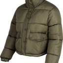 Women's Winter Cropped Puffer Jacket Coat Short Warm Quilted Fashion Jacket (Green, M)