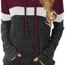 MixShe Women’s Color Block Knit Hoodie – Casual Long Sleeve Pullover Sweater Tops with Pocket S