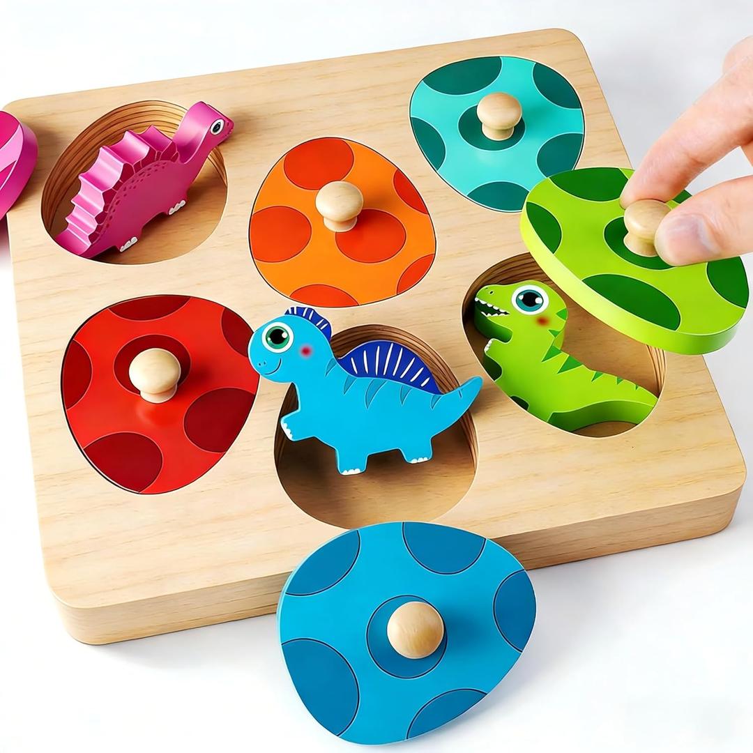 Montessori Toys for 1 Year Old Boys Girls Gifts: Wooden Shape Sorter & Color Match Baby Puzzles 12-18 Months - Dinosaur Matching Eggs Peg Puzzle for 1 2 Year Old Toddler Learning Activities