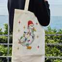 Dlzdn Christmas Goose Tote Bag Winter Reusable Shopping Grocery Bag Beach Bag Birthday Gifts for Women Teacher