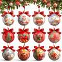 12Pcs Christmas Tree Ball Ornaments, 3.15 inch Vintage Christmas Hanging Decor with Santa Claus, Snowman&Reindeer Designs, Shatterproof Xmas Balls for Christmas Tree Decoration
