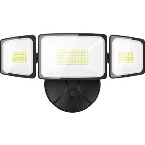 Onforu 60W Flood Lights Outdoor, 6000LM Brightness Security Lights Switch Controlled, 3 Adjustable Heads, IP65 Waterproof, 6500K Wall Mount Exterior LED Flood Light (Black)