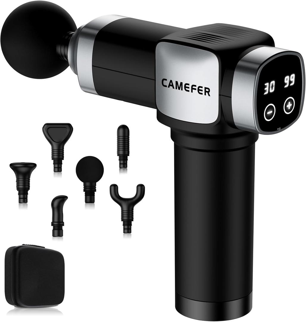 Deep Tissue Massage Gun, Portable Percussion Muscle Massager with 30 Speeds & 6 Attachments, Handheld Electric Back & Neck Massager for Pain Relief