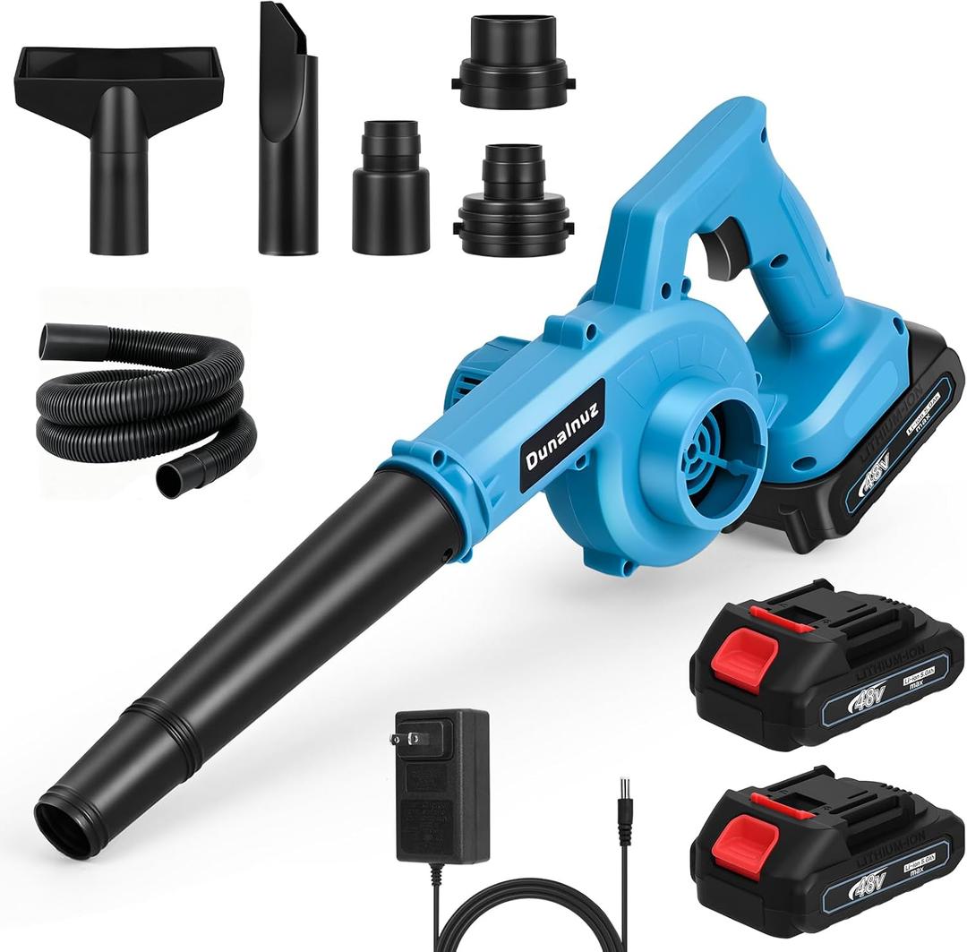 Leaf Blower Cordless with 2 x 24V 2.0Ah Battery and Charger, 150CFM 130MPH Electric 2 in 1 Handle Battery Powered Blowers for Lawn Care, Patio, Dust, Blue