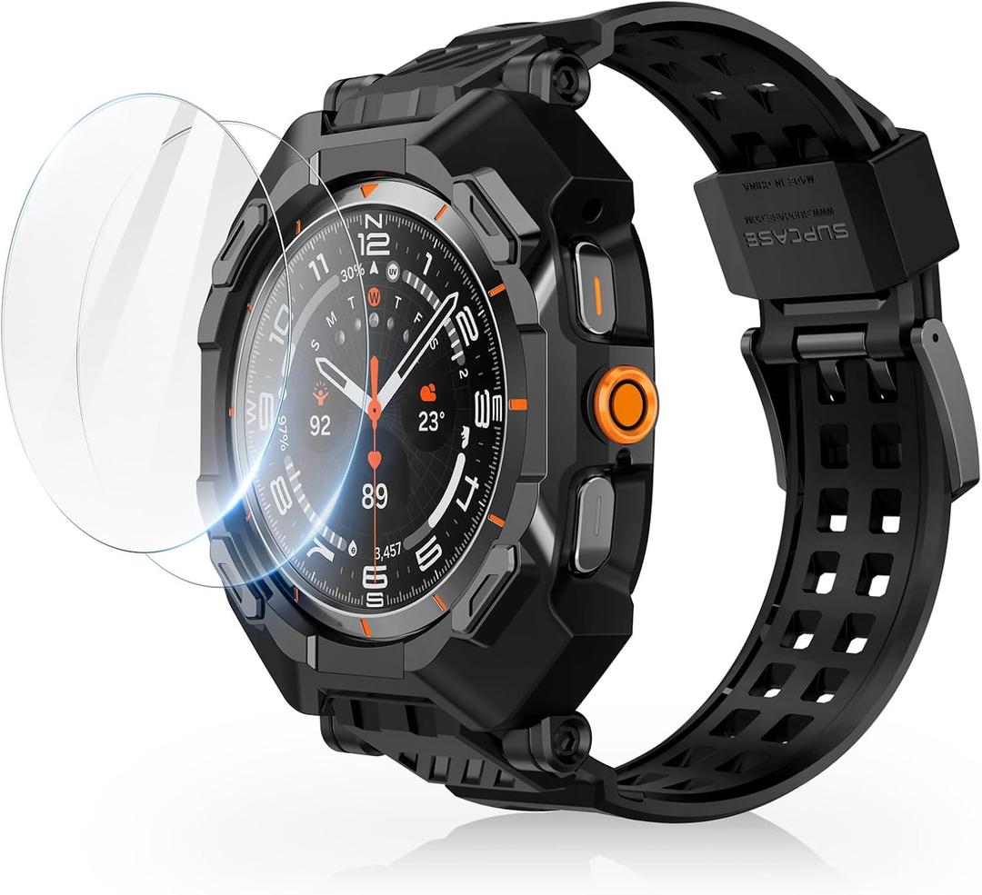 SUPCASE for Samsung Galaxy Watch Ultra 47mm Case with Band (Unicorn Beetle Pro), [2 Pack Screen Protector] Rugged Protective Cover with Adjustable Strap Band for Galaxy Watch Ultra, Black