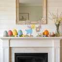 Easter Table Decor Bunny Decorations Wooden Spring Signs for Home, Wood Rabbit Tiered Tray, Mantal Decor for Farmhouse or Office Party Supplies