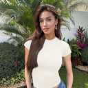Abonlen Crewneck Short Sleeve T Shirts for Women Fitted Basic TeesY2k Going Out Tops Cream Medium