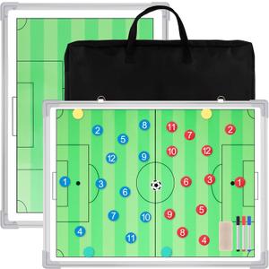 Dunzoom 36" x 24" Magnetic Soccer Coaching Board Double-Sided Dry Erase Board, Portable Tactical Clipboard Equipped with Magnet Numbers, Marker Pen, Eraser and Zipper Bag
