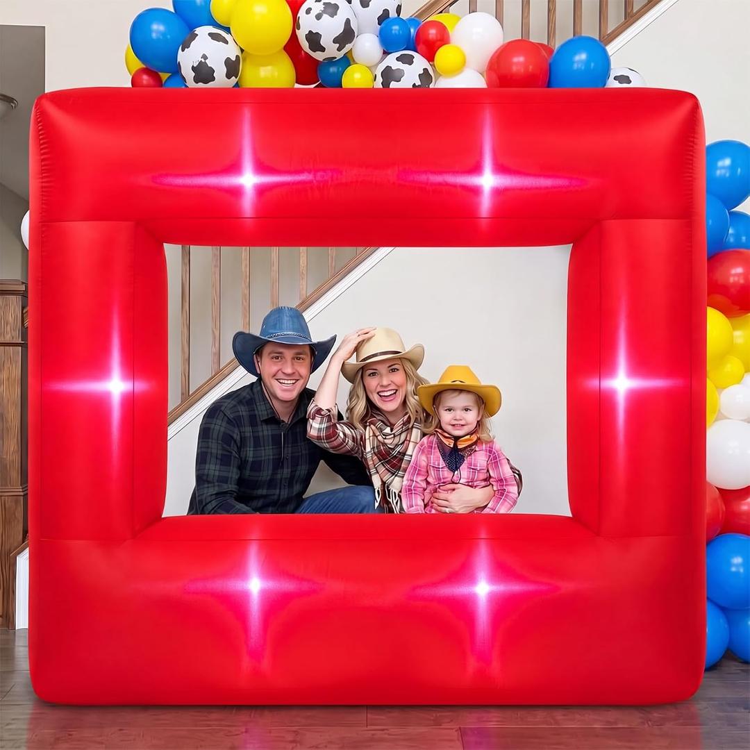 Soulchen 6x5 Ft Inflatable Story Photo Frame, LED Birthday Backdrop Red | Cartoon Theme Party Decor with Air Blower, Built-in LED Lights, Blow up Frame Backdrop for Kids Birthday Photo Booth Props