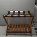 Casual Home Foldable Solid Wood Fully-Assembled Luggage Rack, 26.75"Wide with Shelf, Honey Oak