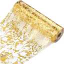 Gold Table Runner 11 Inch x 100 Feet Inches, Glitter Metallic Mesh Gold Runner Roll Table Decorations for Wedding, Baby Shower, Birthday, Christmas