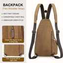 Canvas Sling Bag for Women Men, Convertible Crossbody Backpack with Leather Trim, Vintage Anti-Theft Chest Bag for Travel, Coffee