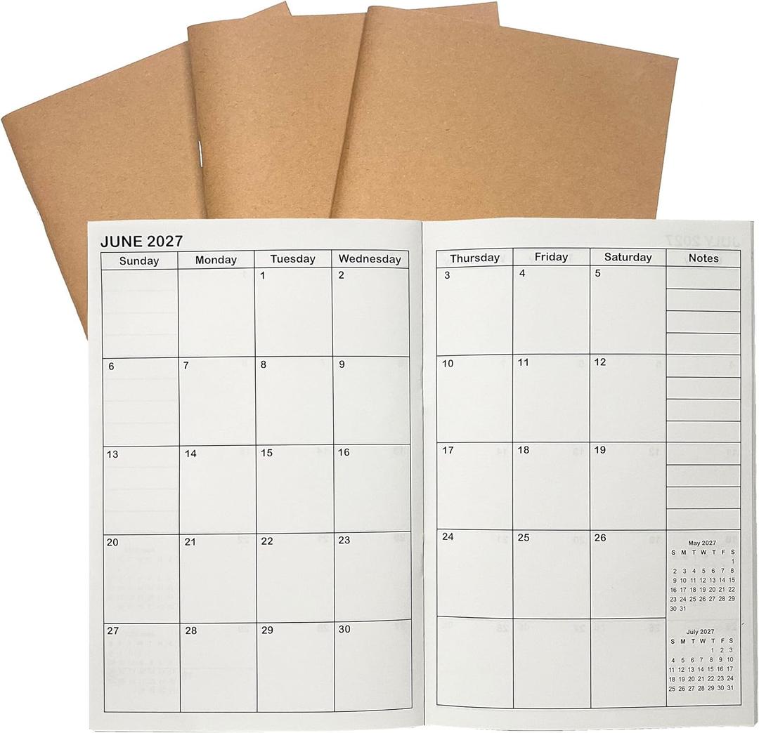 A5 Planner Jan 2026 - Jun 2027, Travelers Notebook Inserts, Travelers Notebook Calendar, Weekly and Monthly Calendar, 100gsm Paper, 8.3 x 5.5 in, Set of 3