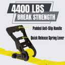 Ratchet Tie Down Straps, 1.5 inch x 12ft, 4400 LBS Break Strength for ATV, UTV, Motorcycle, Pickup Truck, Trailer, Rubber Coatded S-Hook and Soft Loop-4 Pack (Yellow)