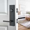 Matte-Black Front Door Handle - Modern Entry Door Lock Set with Deadbolt,Exterior Door Lever 3 Keys for Left & Right Hand Door (Black)