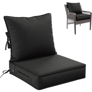 Premium Outdoor Seat Cushion Chair Cushions for Patio Furniture 19 L X 19 W X 4 H Waterproof & Fade Resistant Deep Seat and Backrest Cushion Set with Removable Covers for Chair, Sofa