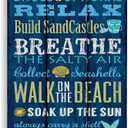 Stupell Industries Beach Rules Relax Breathe Blue Planked Look Canvas Wall Art, 10 x 24, Multi-Color