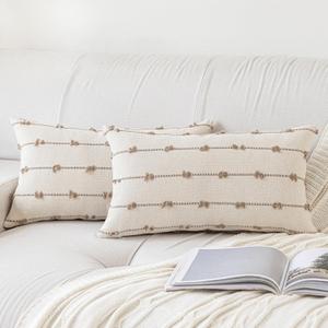 Boho Throw Pillow Covers 12x20 Set of 2 Modern Farmhouse Decorative Cushion Case Tufted Square Pillows Cover Neutral Pillow Cases Accent Pillowcase for Sofa,Couch,Bed,Beige and Khaki (12" x 20" (Pack of 2))