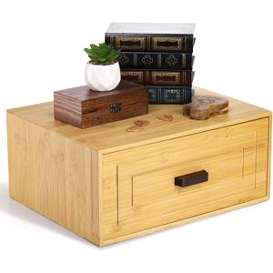 Kingrol Bamboo Cube Storage, Stackable Desk Drawer Organizer with Handle, Home Office Cubby Organizer for Entryway, Closet, Bedroom, Bathroom, 15 x 11.75 x 6.5 Inch