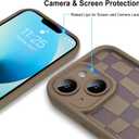 SOKAD for iPhone 13 Case, Cute Checkered Checkerboard Pattern Phone Case with Wrist Strap for Girls Women, Slim Soft Silicone Camera Protection Shockproof Case Cover, Brown