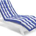 Outdoor Chaise Lounge Chair Cushion Waterproof 74.4 x 22 x 4.7 Inches Memory Foam Lounge Chair Cushions for Outdoor Furniture with Ties, Thickened Pool Lounge Chair Cushion, Stripe Blue&White